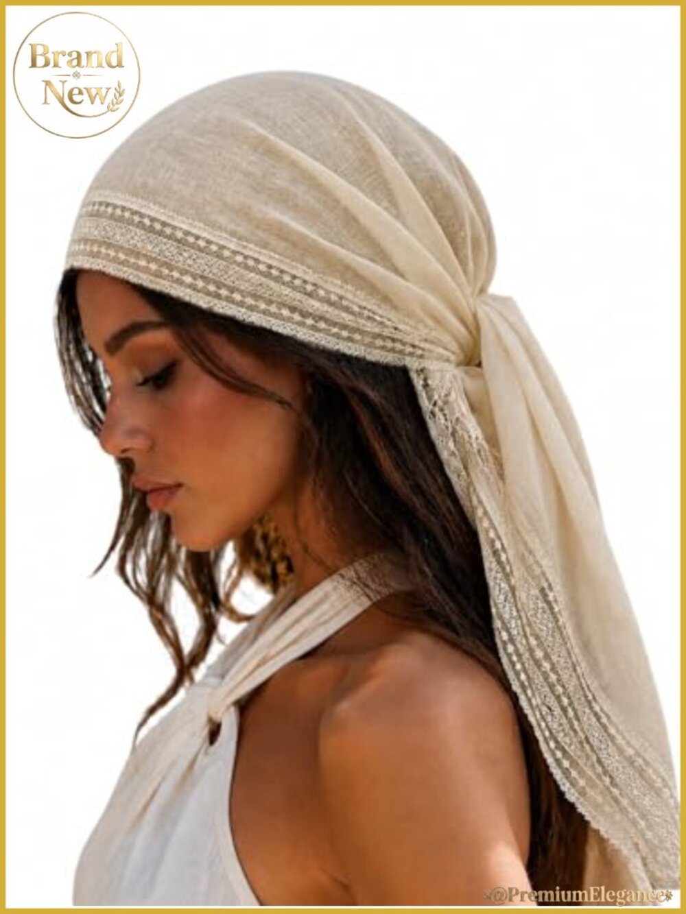 Gauze Square Lace Trim Headscarf Shawl Wrap Multipurpose 35in